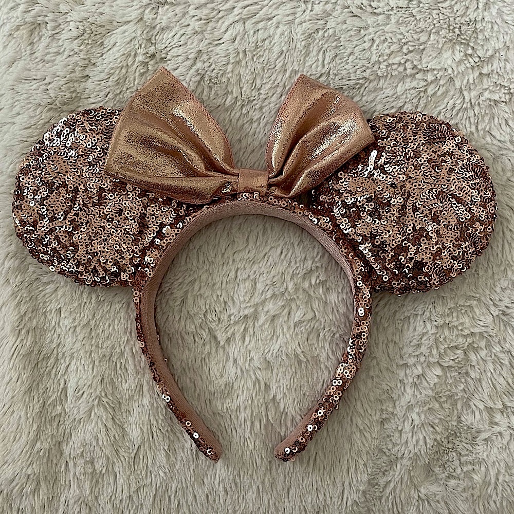 Rose Gold Sequin Minnie Mouse Ears with Bow from Disneyland